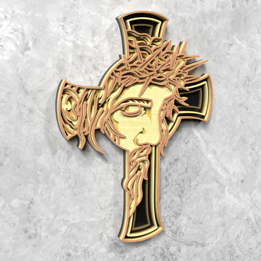 Jesus Cross Crown of Thorns Laser Cut File SVG DXF | Christian Religious Wall Art Template | Glowforge LightBurn Digital Download