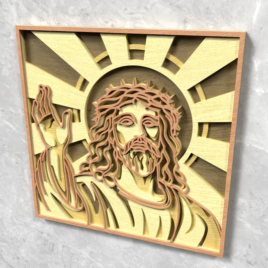 Jesus Christ Religious Wall Art Laser Cut File SVG DXF | Christian 3D Layered Wood Template | Glowforge LightBurn Digital Download
