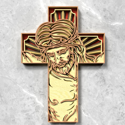 Jesus Cross Religious Wall Art Laser Cut File SVG DXF | Christian Crown of Thorns Wood Template | Glowforge LightBurn Digital Download