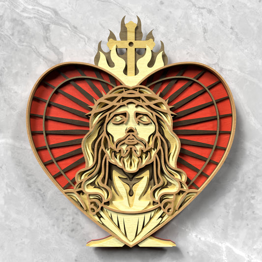 Sacred Heart Jesus Laser Cut File SVG DXF | Christian Religious Heart Wall Art Template | Glowforge LightBurn Digital Download