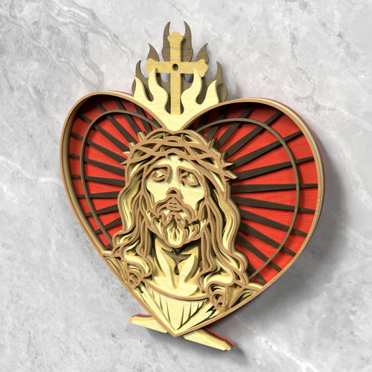 Sacred Heart Jesus Laser Cut File SVG DXF | Christian Religious Heart Wall Art Template | Glowforge LightBurn Digital Download