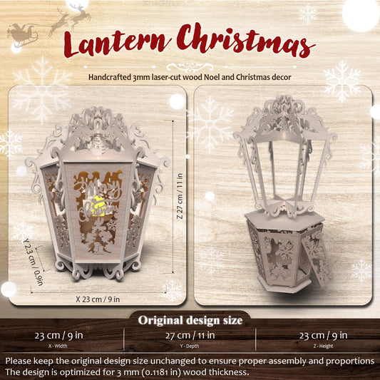 Christmas Lantern Laser Cut Bundle, 3 Ornate Wooden LED Tea Light Lantern Holiday Decor Designs
