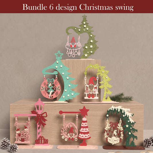 3D Multilayer Christmas Tree Stand Swings Bundle SVG DXF Holiday Tabletop Ornament Laser Cut Files Compatible with All Machines