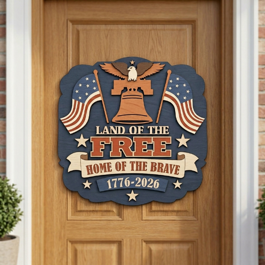 Land of the Free Home of the Brave 1776–2026 Laser Cut File SVG | Patriotic USA Layered Wood Sign | American Flag Wall Decor | CNC Glowforge DXF EPS AI PNG