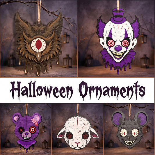 3D Halloween Layered Hanging Ornament Spooky Creepy Eyeball Bat Pumpkin Bunny Cat Bundle Laser Cut Vector Design for Glowforge Wall Decor