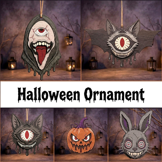 3D Halloween Layered Hanging Ornament Spooky Creepy Eyeball Bat Pumpkin Bunny Cat Bundle Laser Cut Vector Design for Glowforge Wall Decor