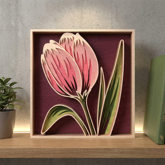 Multilayer Tulip Flower Wall Art 3D Floral Frame Vector Design File Compatible with All Laser Cutting Machines and CNC Routers