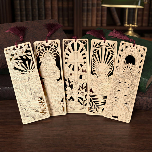 Christian Bookmark Laser Cut Bundle, 5 Jesus Bible Psalm 23 Cross Dove Last Supper Wooden Bookmark Designs