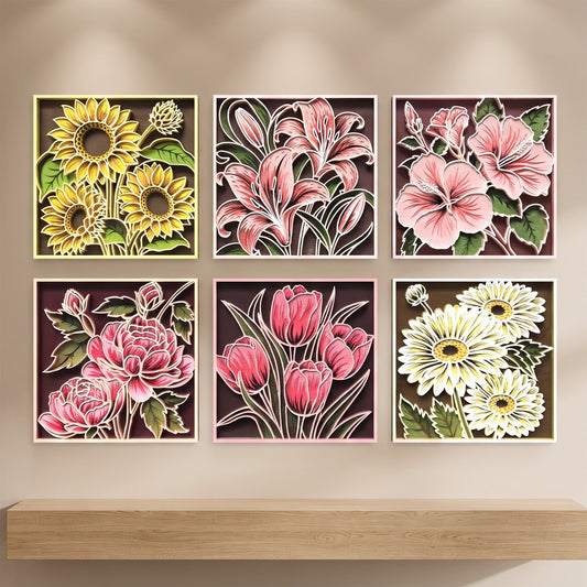 3D Multilayer Floral Wall Art Bundle SVG DXF Flower Frames Laser Cut Files Compatible with All Machines