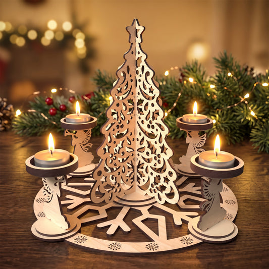 Christmas Tree Candle Holder Laser Cut Design, Wooden Tealight Centerpiece, Holiday Table Decor, Digital Download