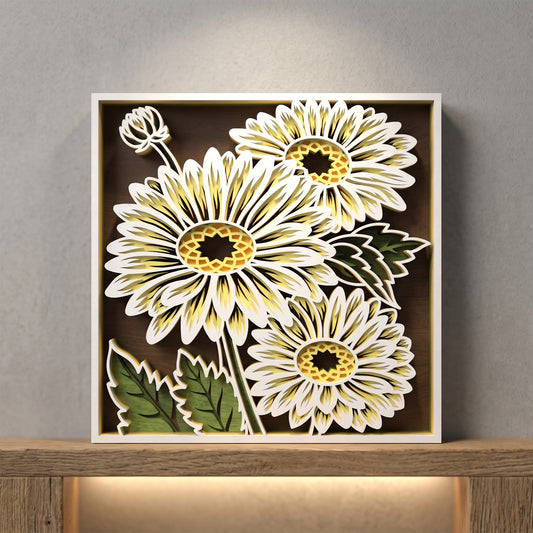 3D Multilayer Daisy Flower Wall Art SVG DXF Summer Floral Plaque Laser Cut Files Compatible with All Machines