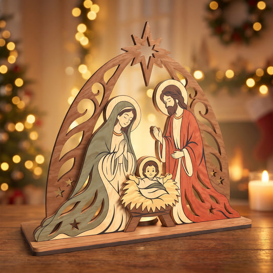 Bundle 5 Christmas Nativity Candle Holder Laser Cut Files, Holy Family Wood Decor, Christian Tea Light Stand, Digital Download