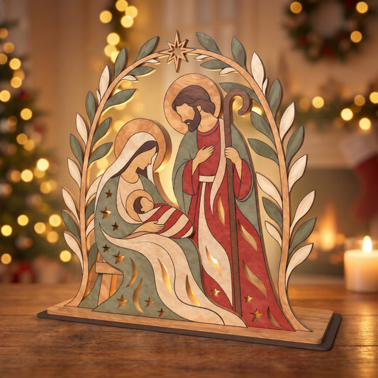 Christmas Nativity Candle Holder Laser Cut File, Holy Family Wooden Table Decor, Christian Christmas Decor, Digital Download