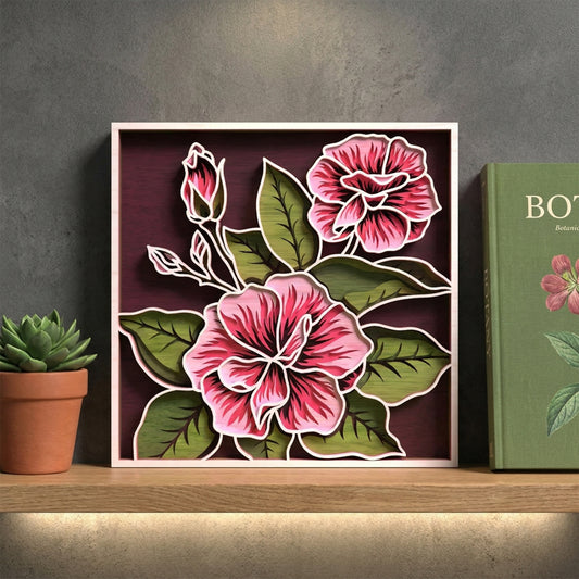 Multilayer Hibiscus Flower Wall Art 3D Floral Frame Vector Design File Compatible with All Laser Cutting Machines and CNC Routers