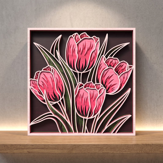 3D Multilayer Tulip Bouquet Wall Art SVG DXF Spring Floral Plaque Laser Cut Files Compatible with All Machines
