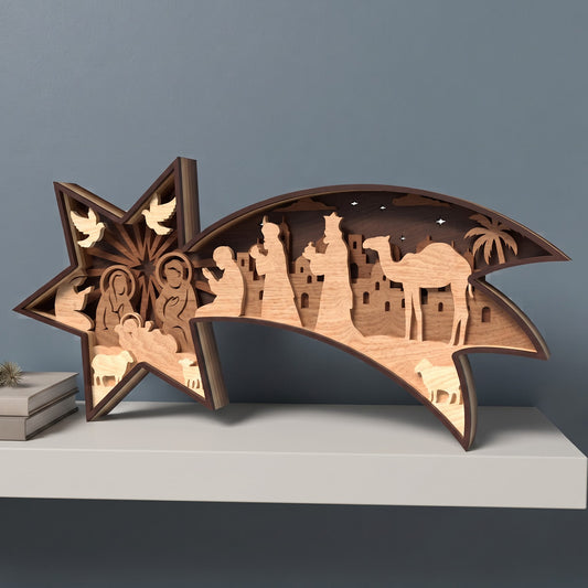 Shooting Star Nativity Laser Cut File, Christian Christmas Bethlehem Layered Wood Decor Digital Design