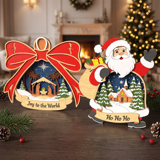 Christmas multilayer laser cut bundle, 6 wooden holiday table decor designs, Santa nativity snowman nutcracker, digital download