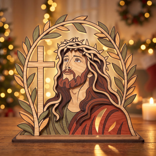 Jesus Crown of Thorns Candle Holder Laser Cut File, Christian Cross Table Decor, Religious Christmas Decor, Digital Download
