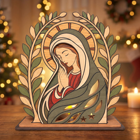 Virgin Mary Christmas Candle Holder Laser Cut File, Christian Prayer Decor, Religious Wooden Tabletop, Digital Download