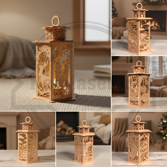 Christmas Lantern SVG Bundle | Layered Wooden Holiday Lantern Designs | Laser Cut Christmas Candle Lantern Files for Glowforge, xTool & LightBurn