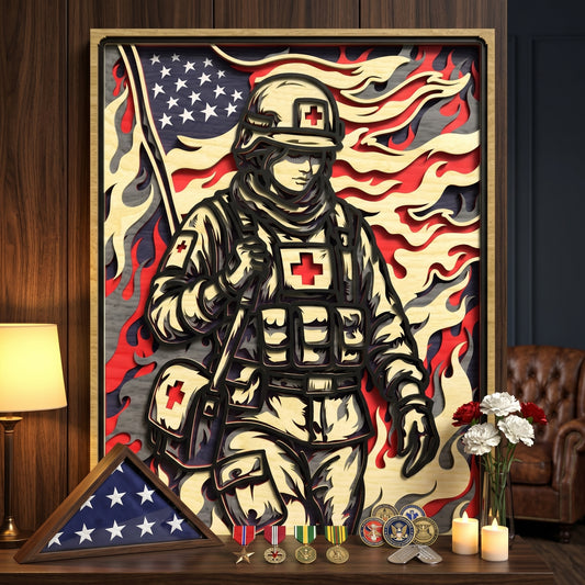 Combat Medic Layered Laser Cut File SVG DXF | Military Medic Wall Art Template | Glowforge LightBurn Digital Download
