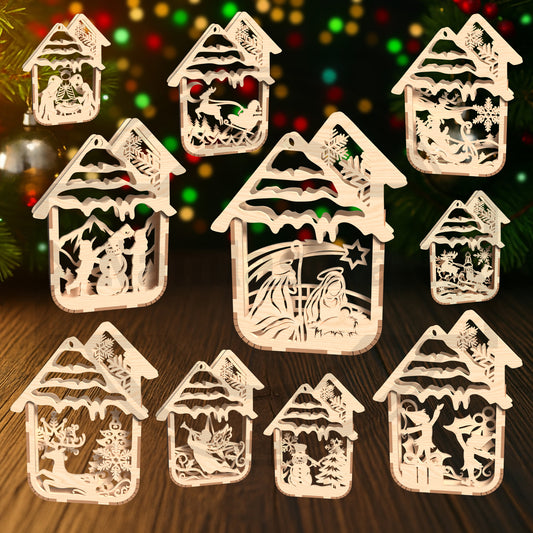 Nativity Christmas Ornament SVG Bundle | Layered Religious Holiday House Ornaments | Laser Cut Christmas Decoration Files for Glowforge & xTool