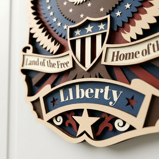 America Liberty Eagle SVG | Patriotic Layered Laser Cut File | Land of the Free Home of the Brave Door Hanger | USA 250th Anniversary Wood Sign