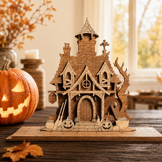 3D Halloween Haunted Tower Diorama Witch Cabin House Universal Vector Design for All Laser Cutters xTool Glowforge CNC