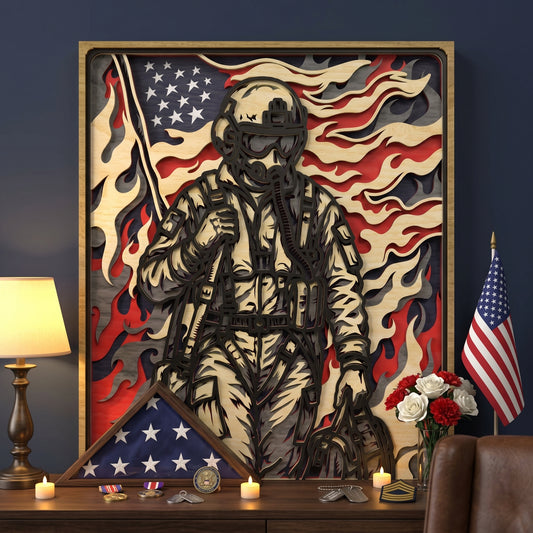 Military Pilot Layered Laser Cut File SVG DXF | Patriotic Air Force Wall Art | Glowforge LightBurn Digital Download