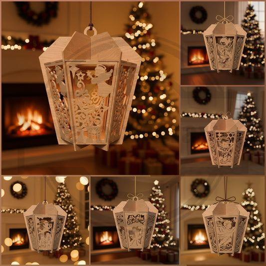 Christmas Lantern Ornament SVG Bundle | Layered Angel Lantern Laser Cut Files | 3D Hanging Holiday Ornament SVG for Glowforge & xTool