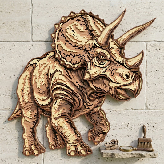 Triceratops Wall Art SVG | Layered Dinosaur Laser Cut File | Prehistoric Dino Decor for Glowforge, xTool & CNC