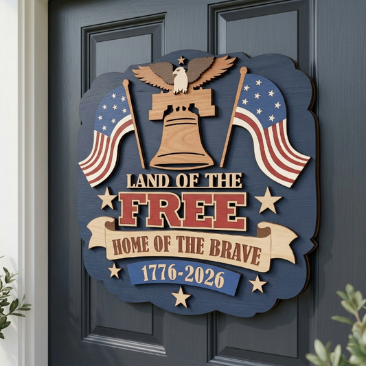 Land Of The Free Home Of The Brave 1776–2026 Laser Cut File SVG | Patriotic USA Wall Art | Glowforge Digital Download