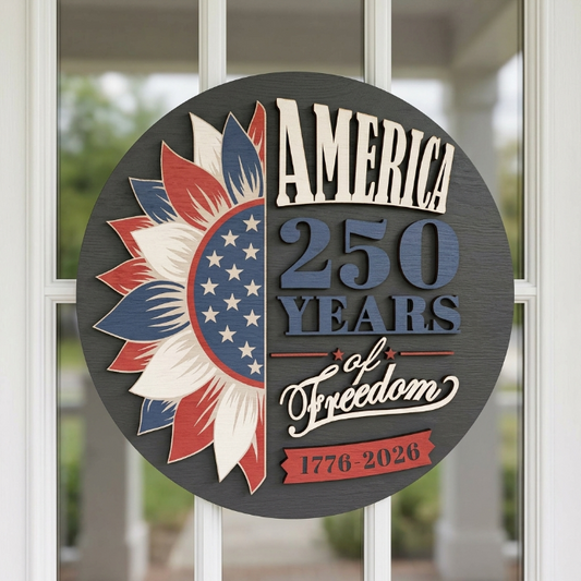 America 250 Years of Freedom Laser Cut File SVG DXF | Patriotic Layered Wood Sign | 1776–2026 Anniversary Decor | Glowforge Digital Download