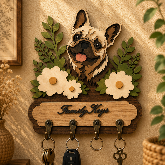 Personalized Dog Key Holder SVG | French Bulldog Key Rack SVG | Custom Family Keys Sign Laser Cut File | Dog Lover Wall Organizer SVG | Glowforge xTool CNC SVG