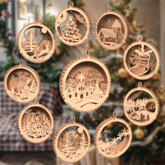 Christmas Ornament SVG Bundle | Layered Christmas Village & Winter Scene Laser Cut Files | Holiday Bauble Ornament Set for Glowforge, xTool & LightBurn