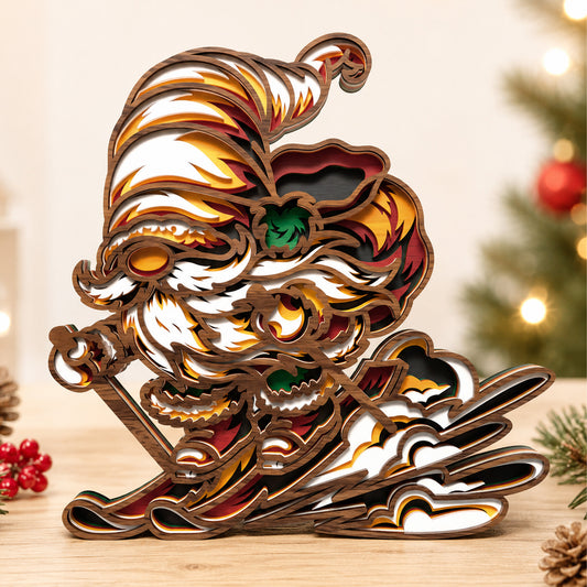 3D Multilayer Christmas Skiing Santa Claus Gnome Tabletop Plaque SVG DXF Holiday Ornament Laser Cut Files Compatible with All Machines