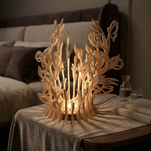 Floral Wooden Lamp SVG | 3D Layered Flower Lantern Laser Cut File | Decorative Table Light for Glowforge, xTool & CNC
