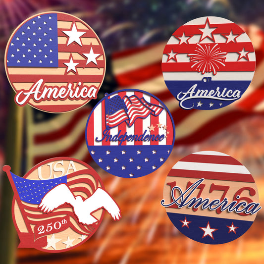 Patriotic America 250 SVG Bundle | 1776–2026 Independence Day Laser Cut Files | USA Flag Ornament Decor for Glowforge, xTool & CNC