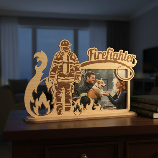 Firefighter Photo Frame SVG Bundle | Personalized Fireman Wooden Picture Frame Laser Cut Files | Firefighter Gift for Glowforge, xTool & CNC