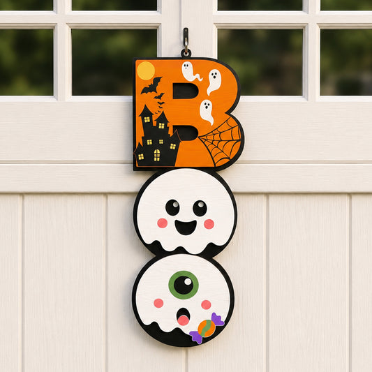 3D Halloween Boo Door Hanger Vertical Welcome Sign Bundle Universal Vector Design for All Laser Cutters xTool Glowforge CNC