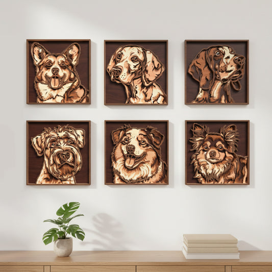 Dog Portrait Wall Art SVG Bundle | Personalized Pet Memorial Laser Cut Files | Wooden Dog Breed Portrait Signs for Glowforge, xTool & CNC