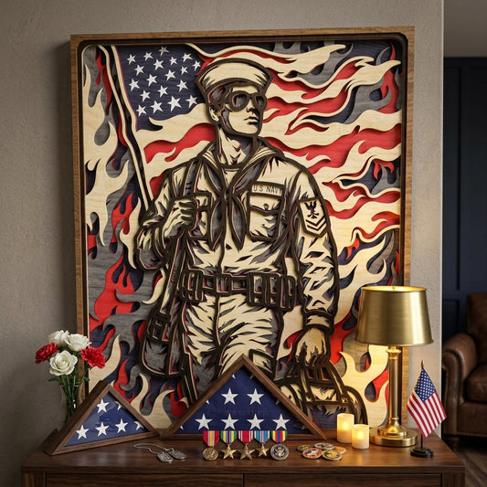 US Navy Sailor Layered Laser Cut File SVG DXF | Patriotic Military Wall Art Template | Glowforge LightBurn Digital Download