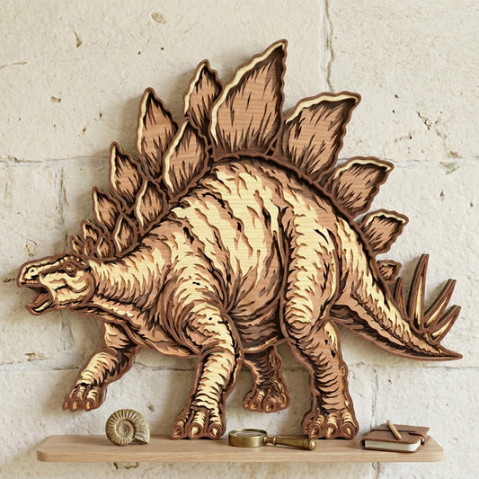 Stegosaurus Wall Art SVG | Layered Dinosaur Laser Cut File | Prehistoric Stegosaurus Decor for Glowforge, xTool & CNC
