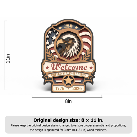 Patriotic Eagle Welcome Door Sign SVG | USA 250th Anniversary Layered Laser Cut File | American Flag Wooden Door Hanger | 1776–2026 CNC Design