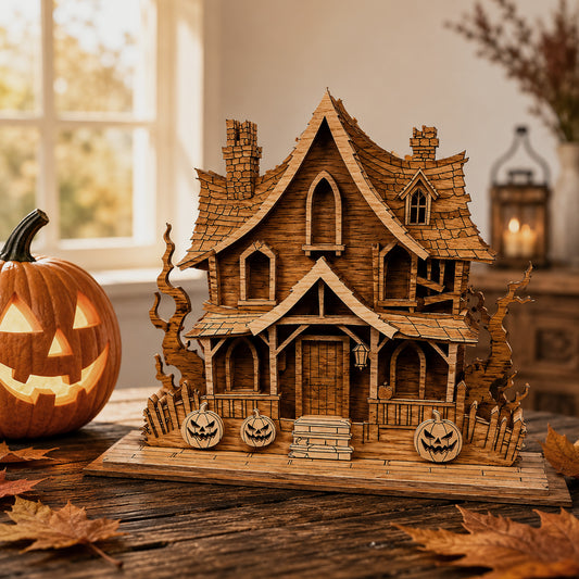 3D Halloween Haunted Cabin Diorama Light Box Shingle Roof House Universal Vector Design for All Laser Cutters xTool Glowforge CNC