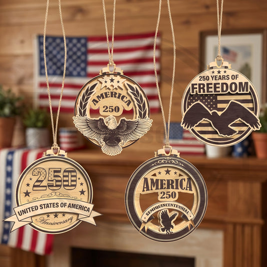 America 250 SVG Bundle | Patriotic Freedom Ornament Laser Cut Files | US Semiquincentennial Eagle & Flag Decor for Glowforge, xTool & CNC