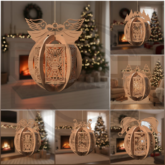 3D Christmas Lantern Ornament SVG Bundle | Layered Hanging Holiday Lantern Laser Cut Files | Wooden Christmas Ornament SVG for Glowforge & xTool