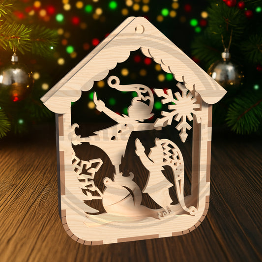 Christmas Ornament SVG Bundle | Layered Holiday House Ornament Files | Santa, Reindeer & Winter Scene Laser Cut Decorations for Glowforge