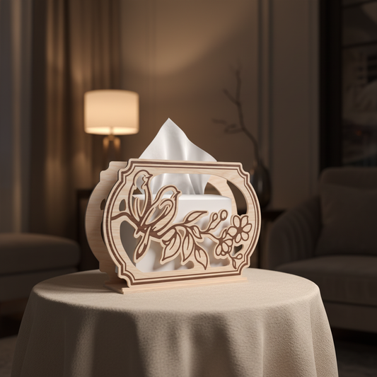 Bird & Flower Tissue Box Holder SVG | Elegant Floral Tissue Box Cover Laser Cut File | Decorative Wooden Tissue Holder SVG | Nature-Inspired Home Decor for Glowforge, xTool & CNC