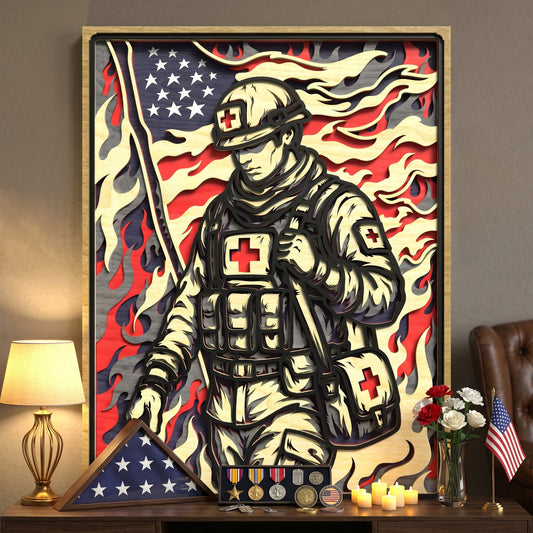 Combat Medic Patriotic Layered Laser Cut File SVG DXF | Military Wall Art Template | Glowforge LightBurn Digital Download